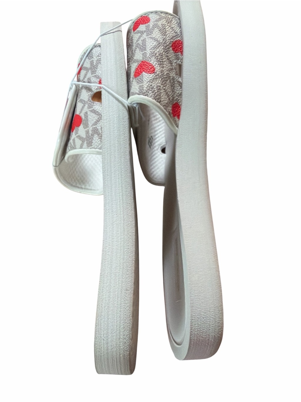 NWT Michael Kors Palmer Slide Sandals Women 9 Heart Signature Cream Logo - Picture 3 of 6